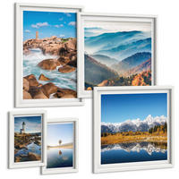 BILDER SET 5er Set - 50x50 cm & 20x30 cm & 40x60 cm Weißer Rahmen - Ausblicke auf die Natur, Leuchtturm, Berge - Weiß, Kunststoff (40/60cm) - TULUP