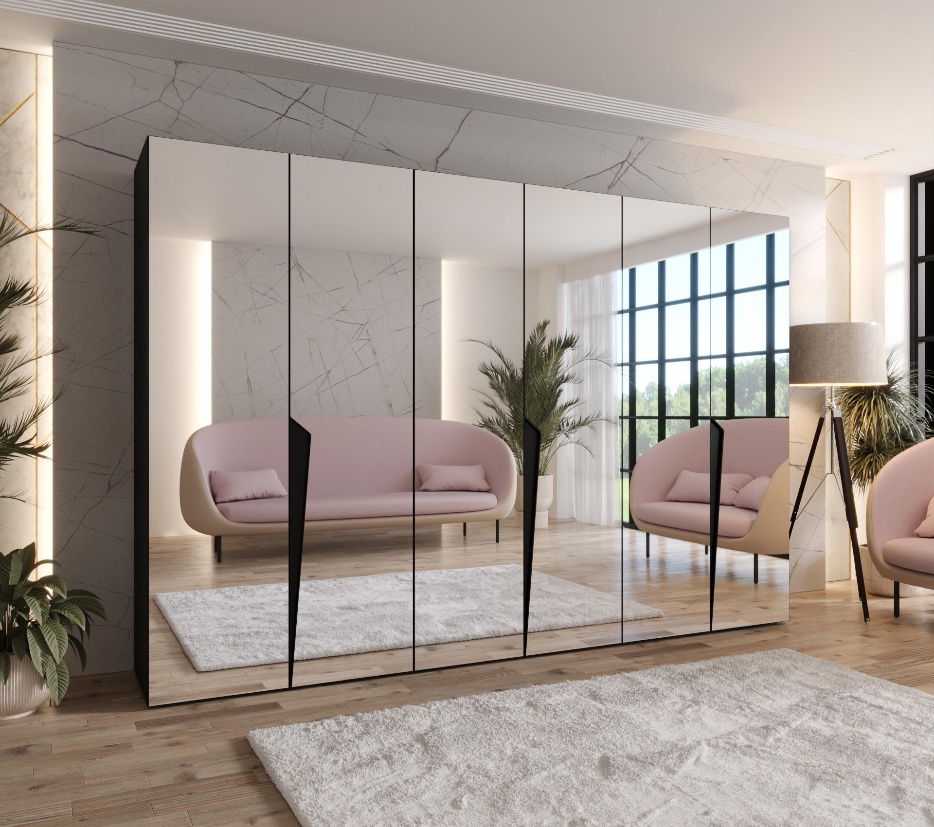 DREHTÜRENSCHRANK 202/300/52 6-türig - Schwarz, Holz/Metall (300/202/52cm) - Abiks Möbel