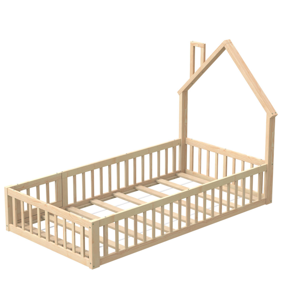 KINDERBETT 90/200 cm mit Lattenrost und Sicherheitsgitter aus Kiefernholz in Schornsteinform, Natur - Naturfarben, Holz (90/200cm) - Redom