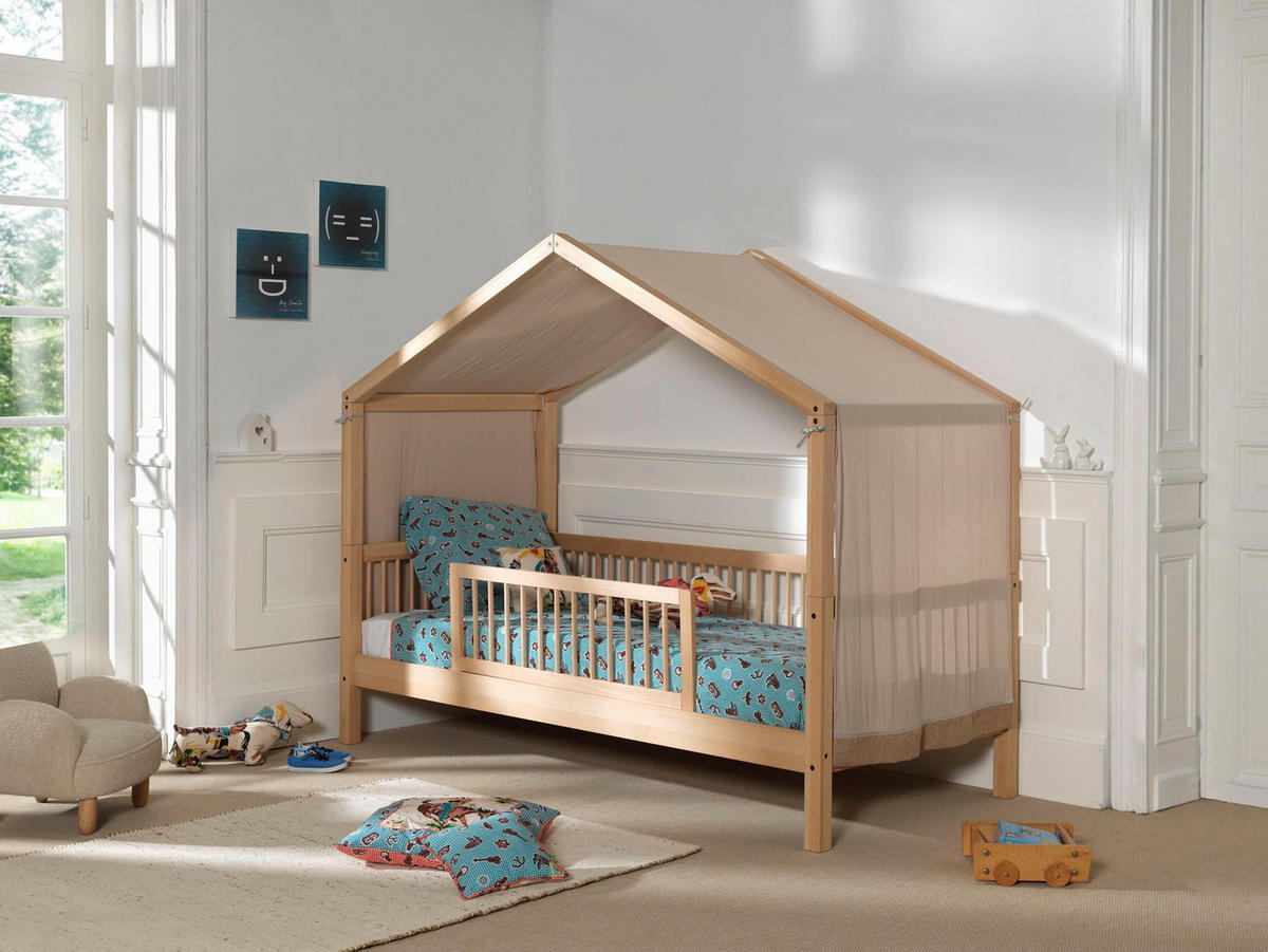 HAUSBETT Kelci 90x200 Textilhimmel Rausfallschutz Buche massiv natur - Buchefarben, Holz (90/200cm) - 58aufmkessel