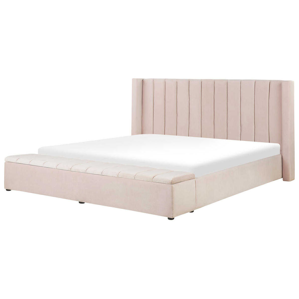 PAT CU APĂ cu Stauraumbank 180/200 catifea roz pastel Noyers - roz aprins, material textil (180/200cm) - Beliani