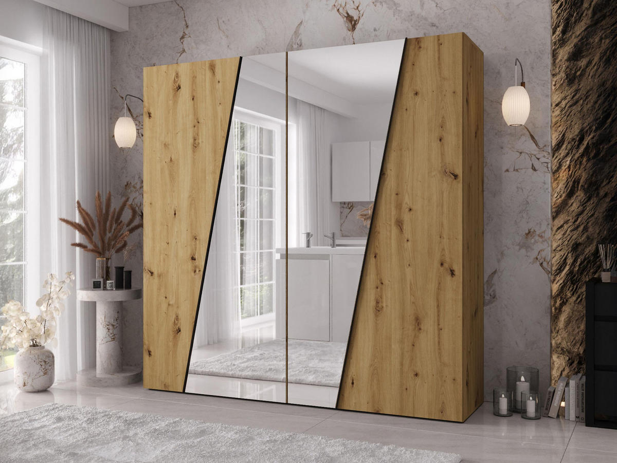 DREHTÜRENSCHRANK Zen 2L 200 cm - Schwarz/Eiche Artisan, Holzwerkstoff/Kunststoff (200/202/50cm) - MIRJAN24