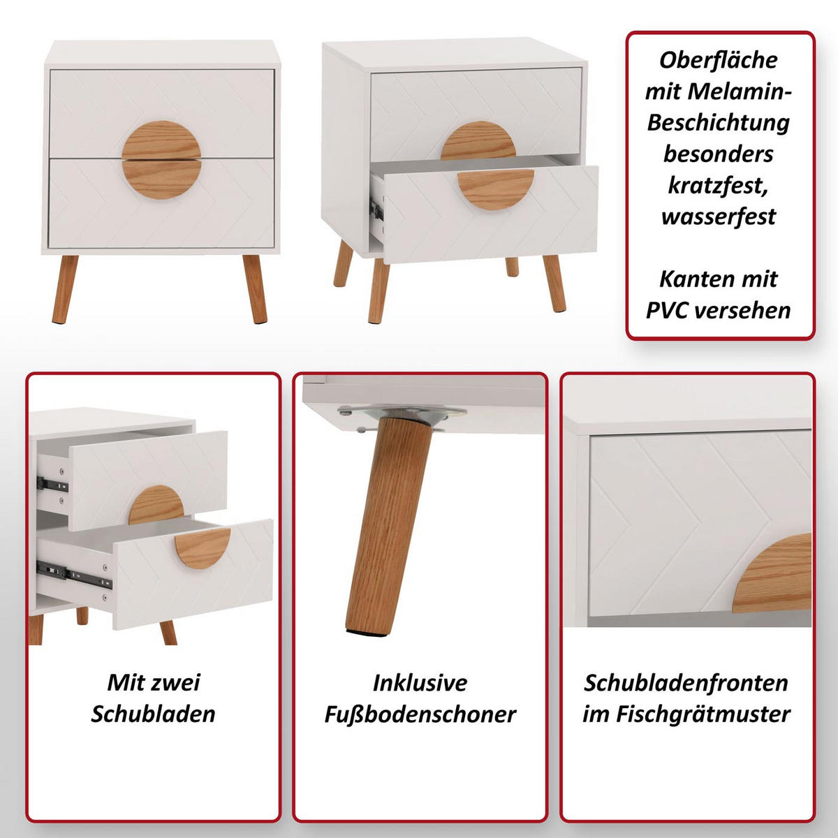 NACHTTISCH rechteckig Weiß - Weiß, Holz (48/55/40cm) - MCW
