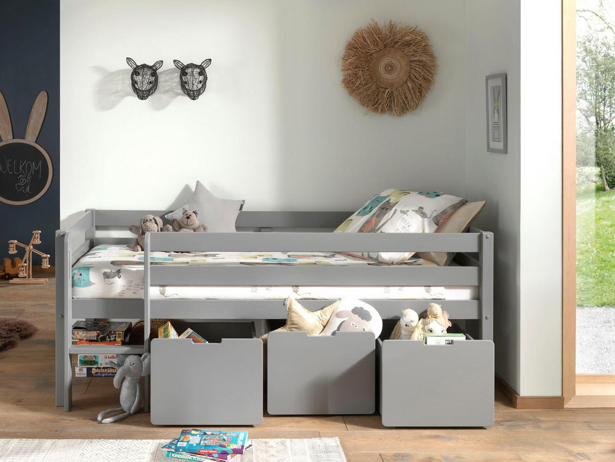 KOJENBETT Karolina 208x83x105 aus Massivholz in Grau - Dunkelgrau, Holz (90/200cm) - 58aufmkessel