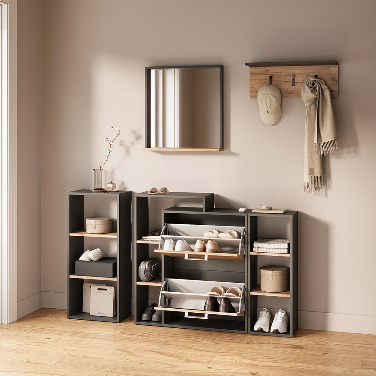 AUFBEWAHRUNGSREGAL Ortello Anthrazit/Goldkraft Eiche 40 x 90.5 cm - Honigeiche/Anthrazit, Holzwerkstoff (40/90.5/24cm) - Livinity®