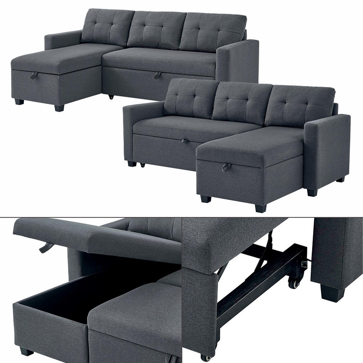 SOFA L FORM Campina Grau 226 x 163 cm mit Schlaffunktion - Grau, Holz (226/163cm) - VitaliSpa