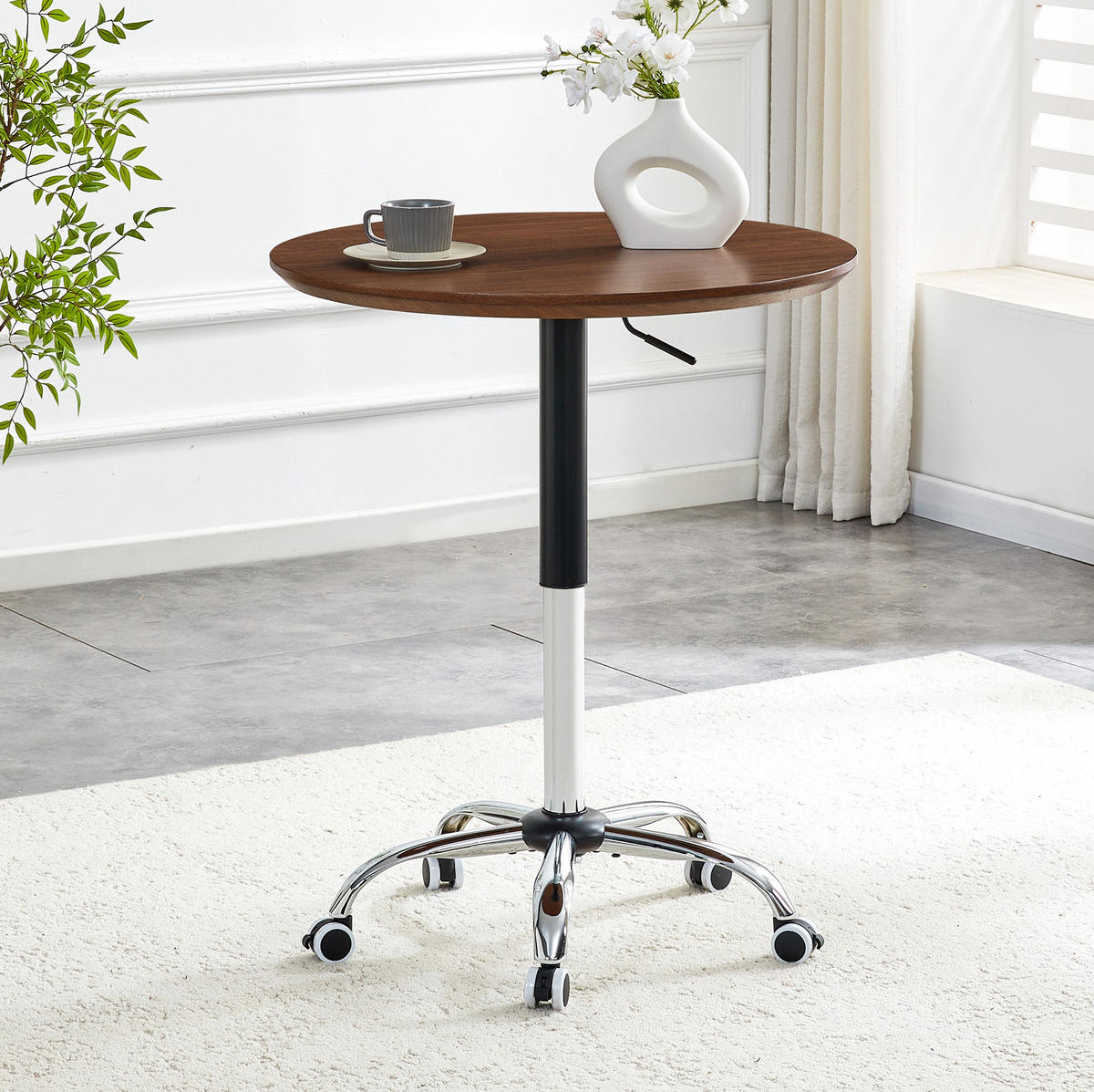 BEISTELLTISCH aus MDF und Metall 70x70x73,5-98,5 cm Nussbaumfarben höhenverstellbar und rollbar mit leisen Rollen - Walnussfarben, Holzwerkstoff (70/70/73.5cm) - Modfu