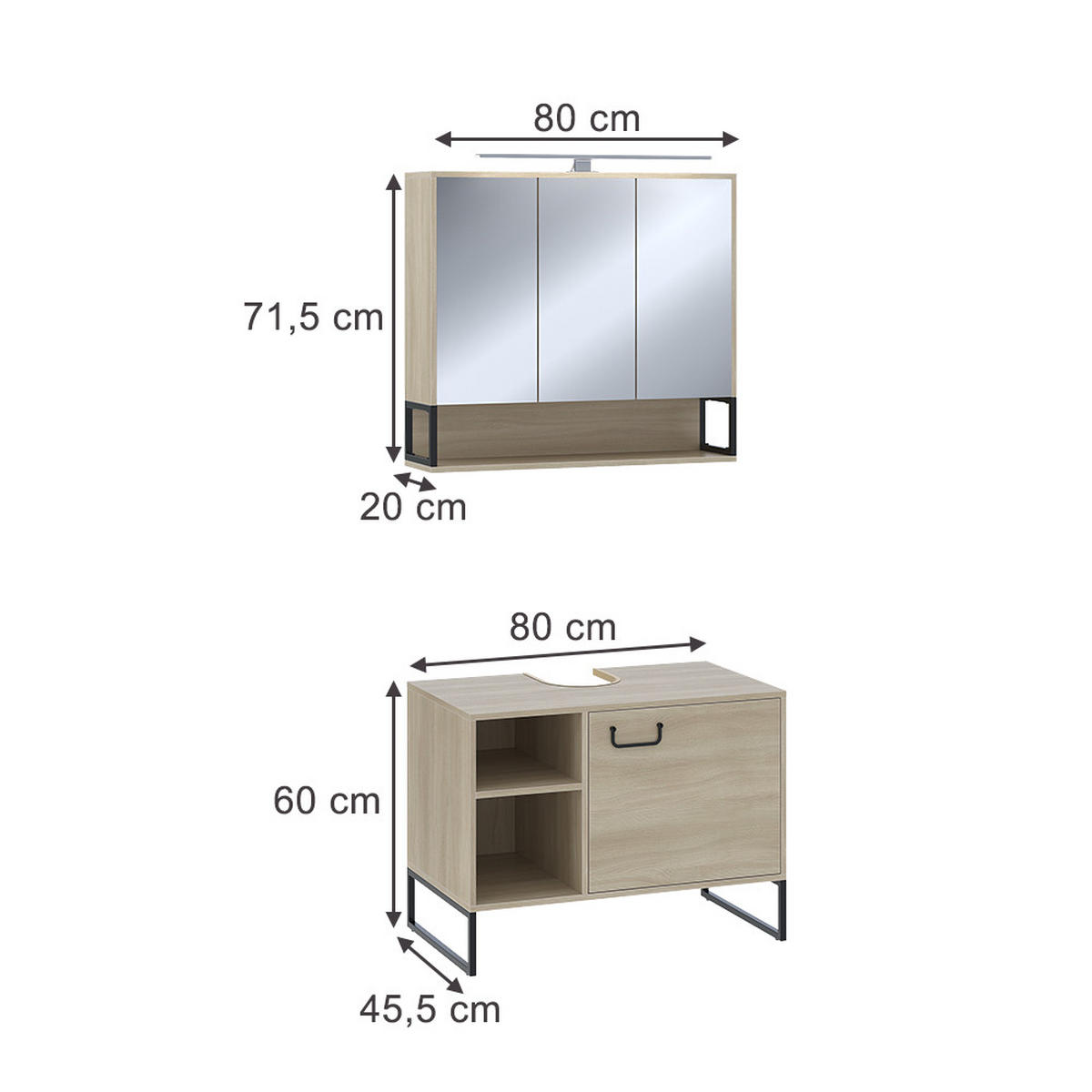 KOUPELNOVÝ NÁBYTEK Vionna Dub/černá - černá/barva dubu, kompozitní dřevo (80/60/45.5cm) - Vicco