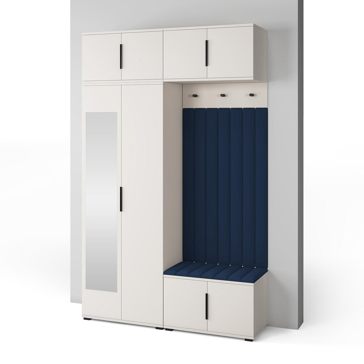 GARDEROBE Napoli version 11 mit Spiegel, mit POLSTERPANEELEN BLAU - Blau/Beige, Holzwerkstoff (140/225/40cm) - Jerpax