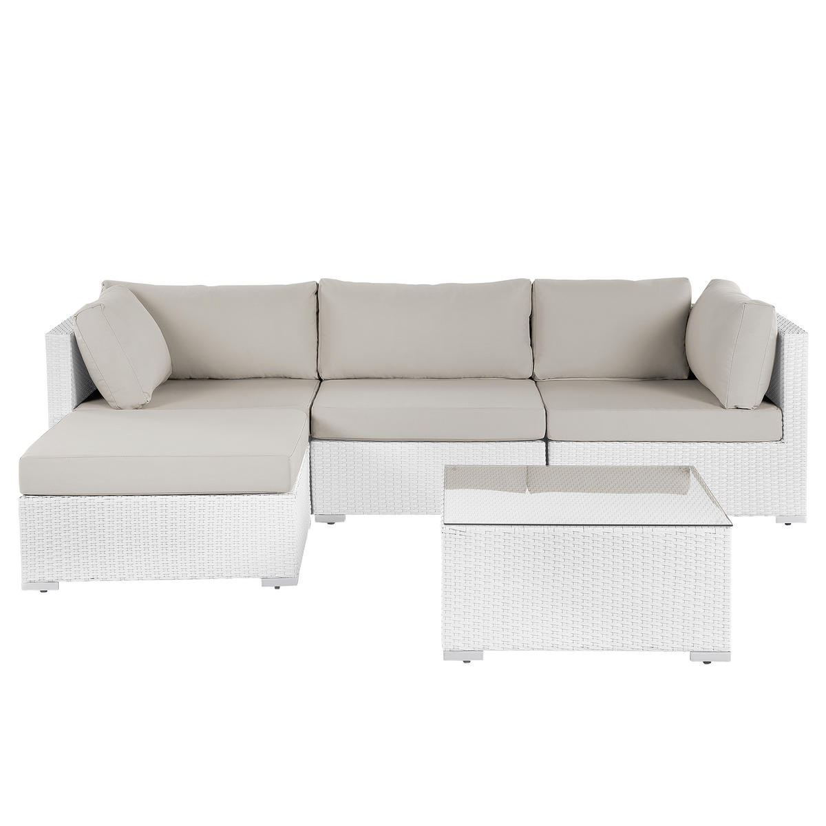 LOUNGE SET 4-Sitzer weiß rechtsseitig modular Auflagen sandbeige Sano - Beige/Weiß, Kunststoff - Beliani