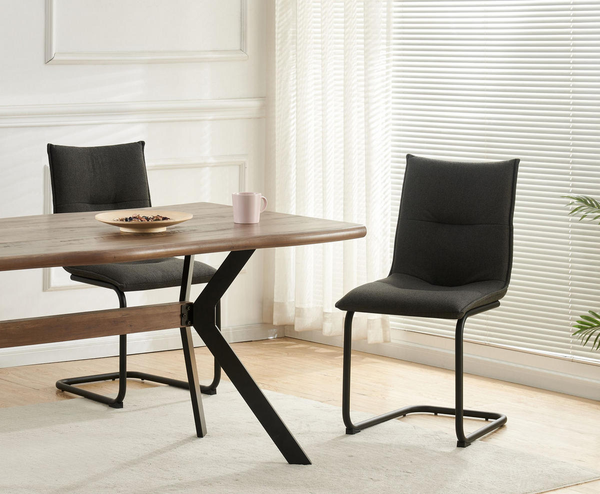 SCHWINGER-STUHL 2er Set Torino Stühle in Anthrazit - gemütliches Design - B/H/T: 46x89x57 cm - Anthrazit, Textil (57/89/46cm)