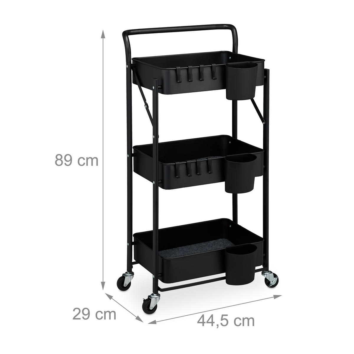 ROLLWAGEN - Schwarz, Kunststoff/Metall (44.5/89/29cm) - Relaxdays
