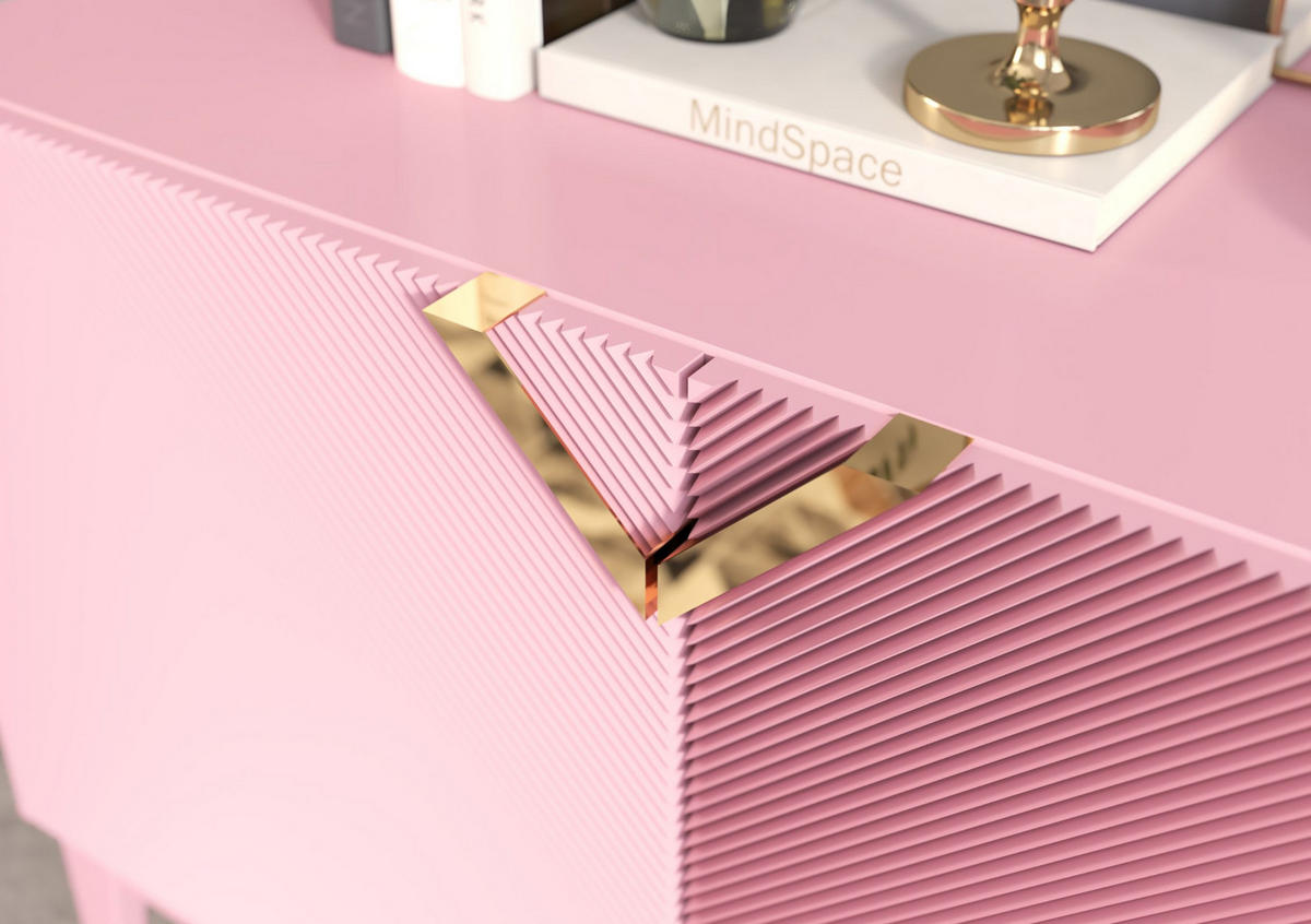 SIDEBOARD Demi 2D Long, Pink-Gold, Mit Gefrästen Fronten, Massive Buche - Rosa, Holz/Holzwerkstoff (100.5/70/42cm) - Visby