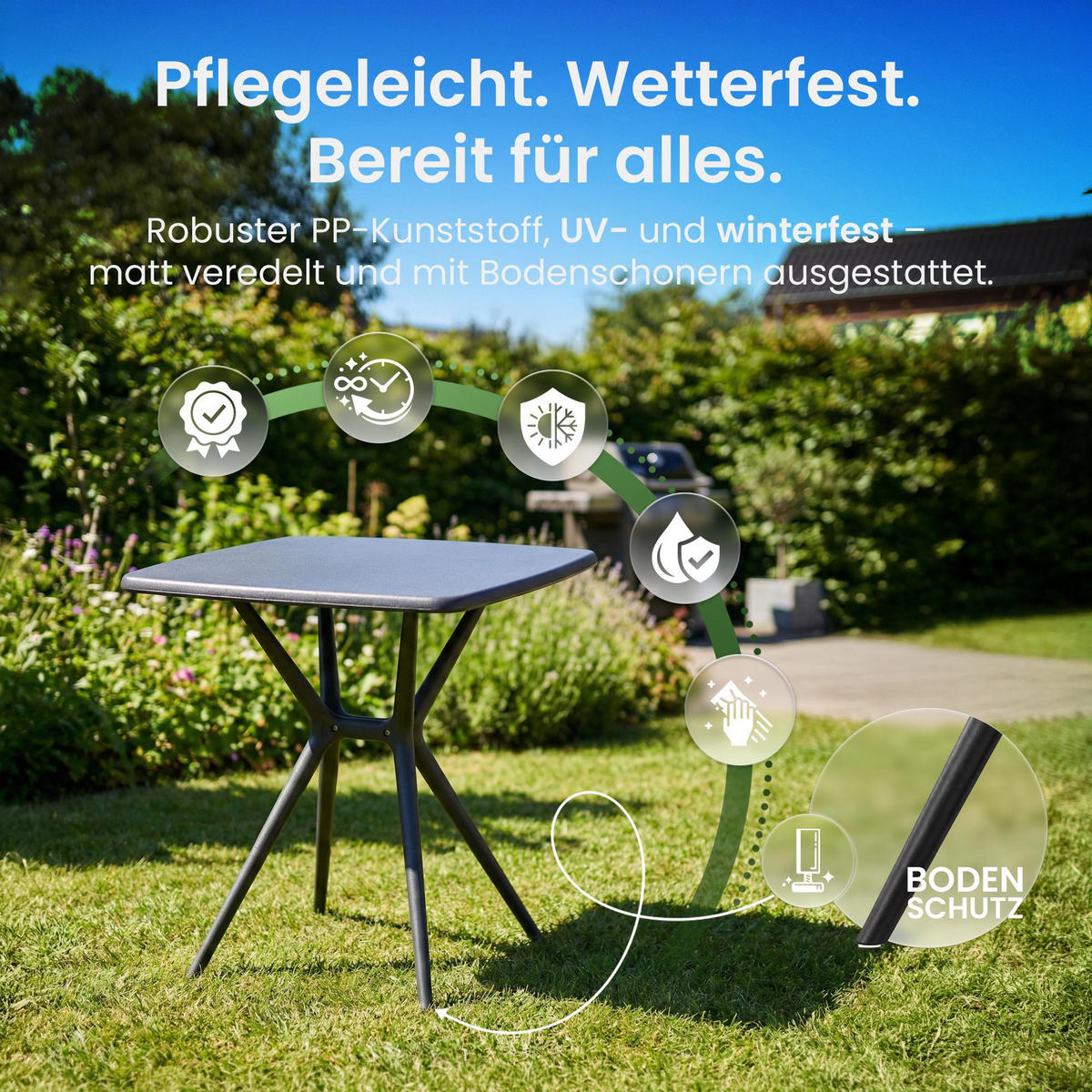 GARTENTISCH eckig 72/72/76 cm Kunststoff Schwarz - Schwarz, Kunststoff (72/72/76cm) - CLP