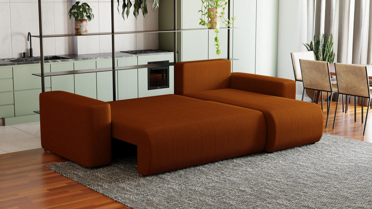 ECKSOFA Travis mit Bettkasten und Schlaffunktion, L-Form, Cord, Universal - Rostfarben, Holzwerkstoff (248/148cm) - 4ALL HOME