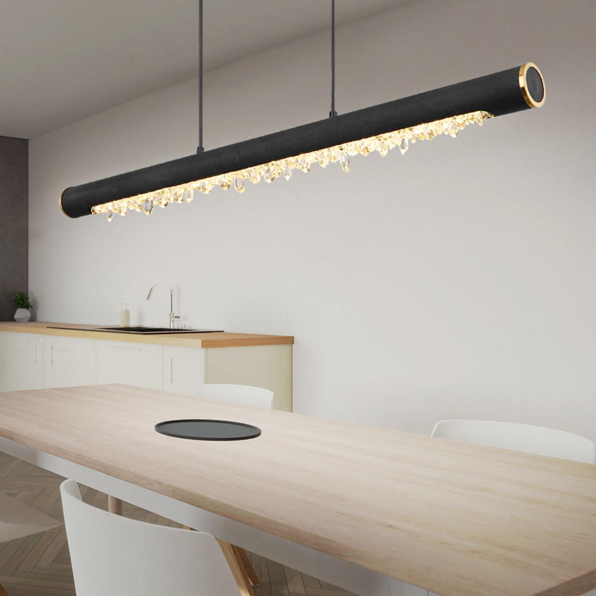 LED HÄNGELEUCHTE FELICITAS Schwarz Holz - Schwarz, Holz (100/8/150cm) - Globo Lighting