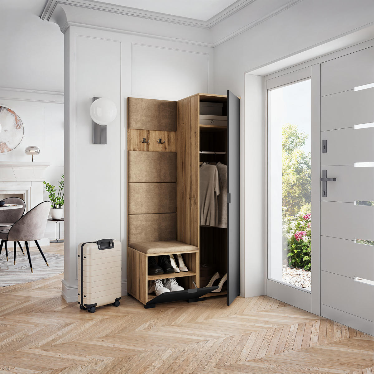 GARDEROBENSCHRANK LORI 95/181/51 cm Modern Garderobe-Set Eiche Wotan - Beige/Eiche Wotan, Holzwerkstoff (95/181/51cm) - MASSENO
