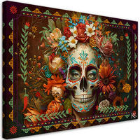 WANDBILD bunter totenkopf mit blumen - Multicolor, Textil (60/40cm) - Feeby