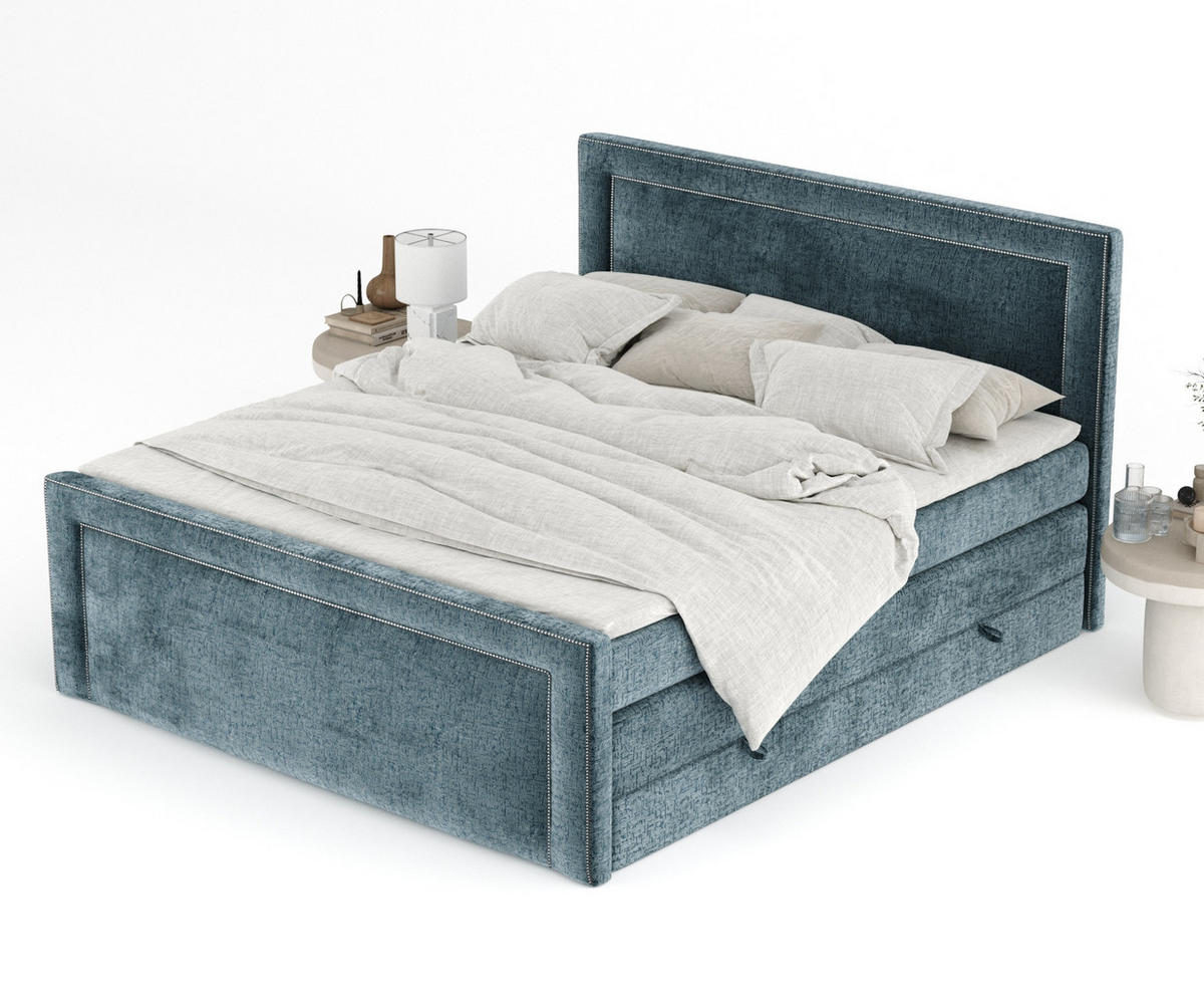BOXSPRINGBETT Luxora Blau 180/200 cm - Blau/Schwarz, Holz/Holzwerkstoff (180/200cm) - Maison de Reve