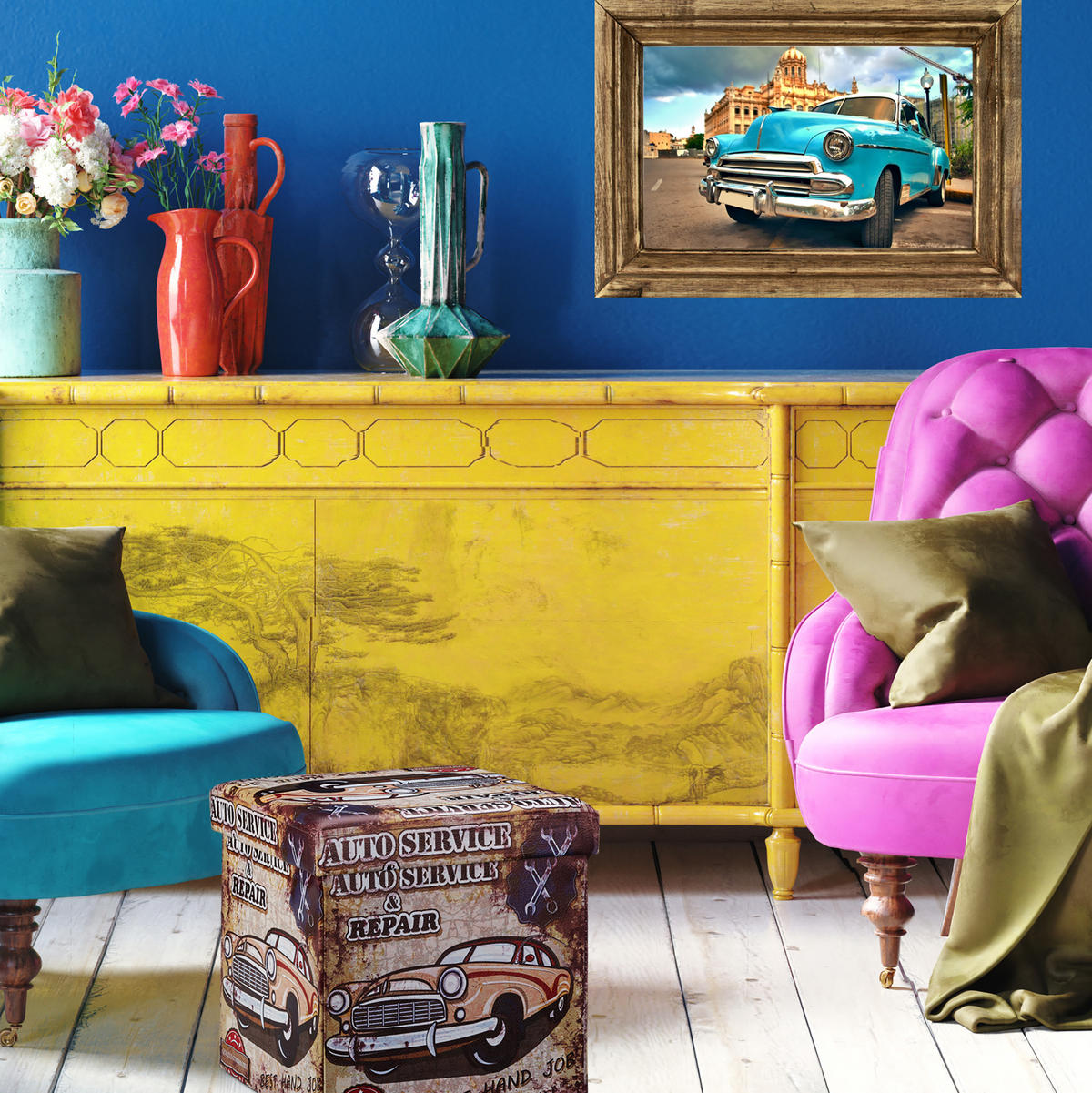 SITZHOCKER - Multicolor, Holzwerkstoff/Kunststoff (38/38/38cm) - Relaxdays
