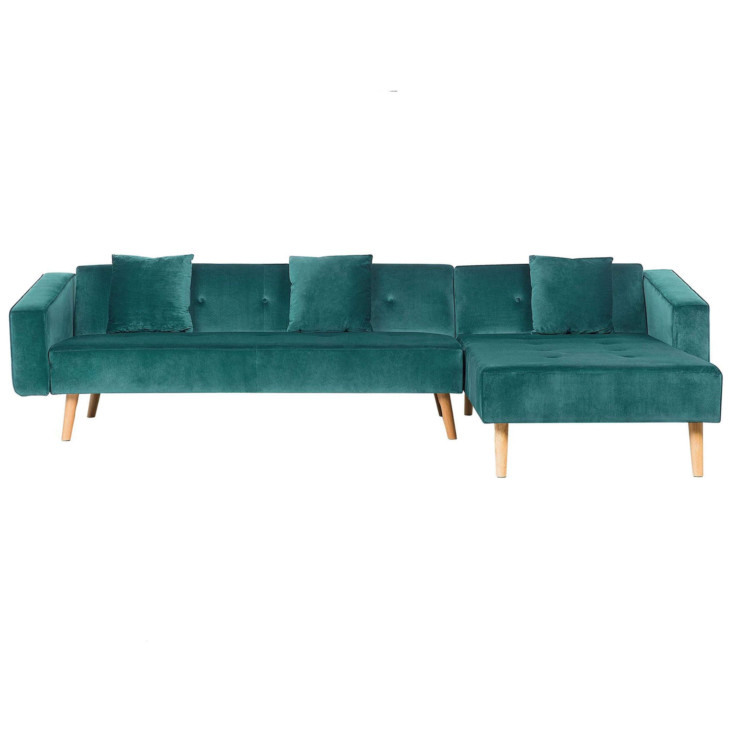 ECKSOFA Samtstoff Grün Vadso - Hellgrün, Textil (303/98cm) - Beliani