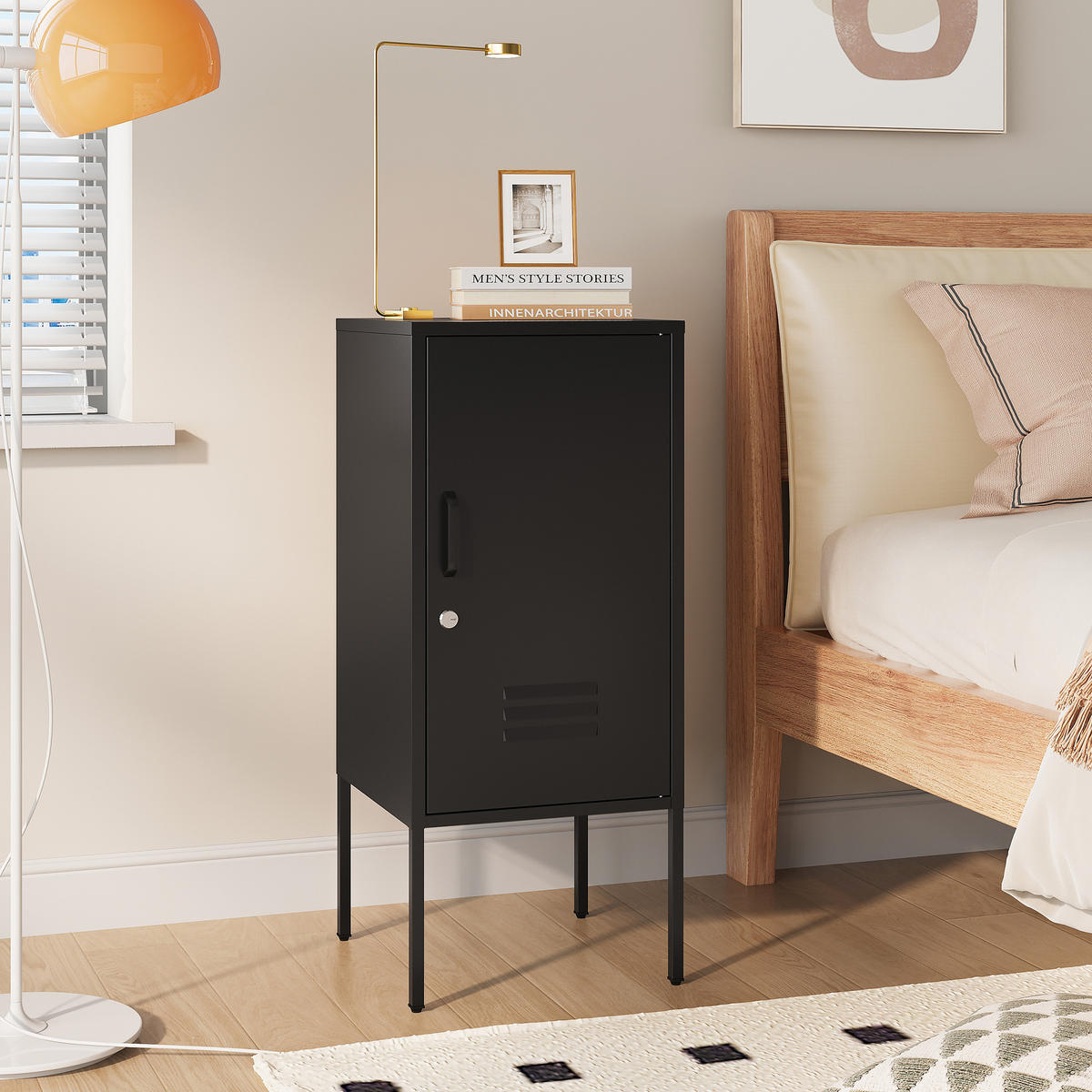 NOČNÍ SKŘÍŇ Hausjärvi - černá, kov (35/82/35cm) - [en.casa]
