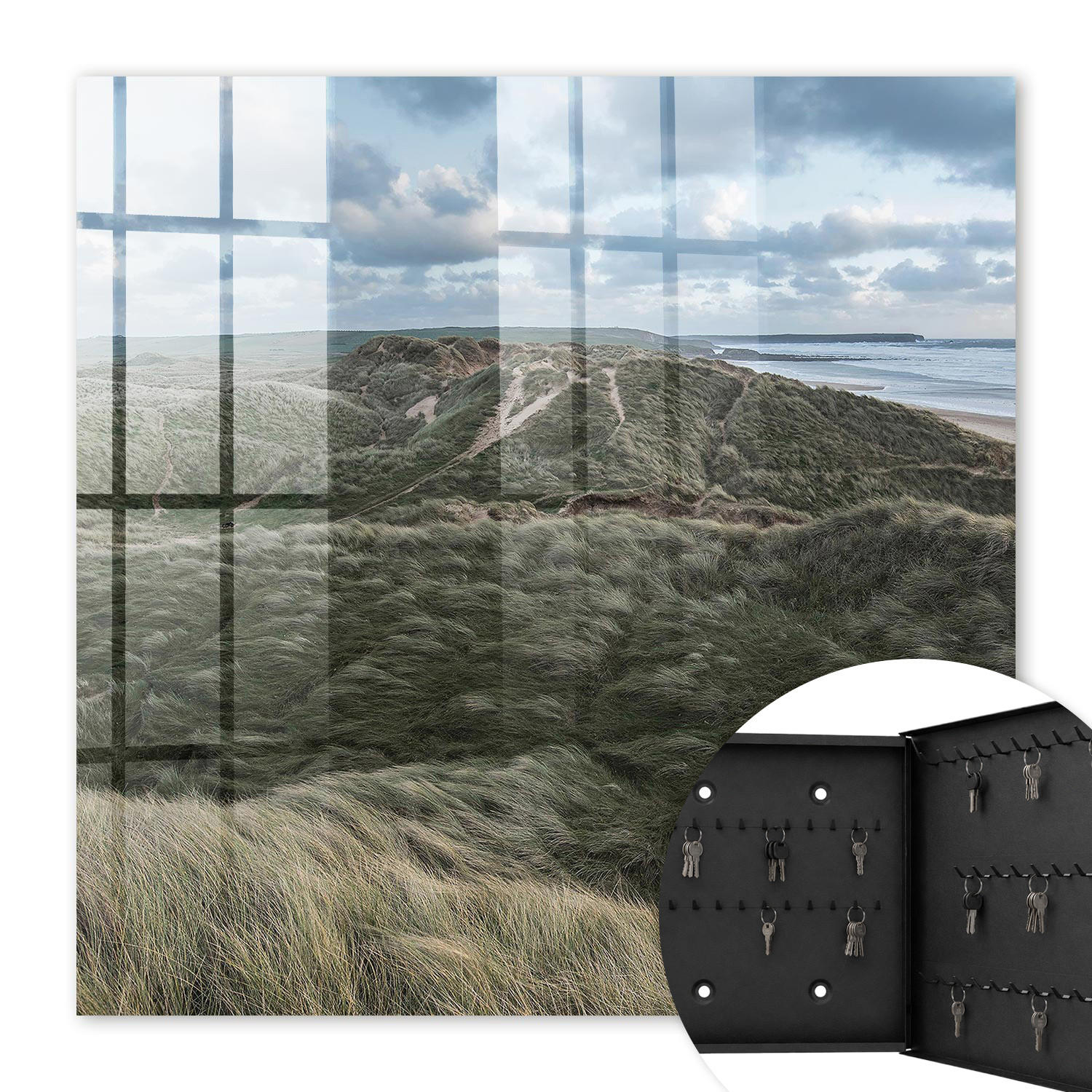 SCHLÜSSELBOX Schwarz 30x30 cm- Türöffnung nach rechts - Grüne Hügel - Grün, Metall (30/30/5cm) - TULUP