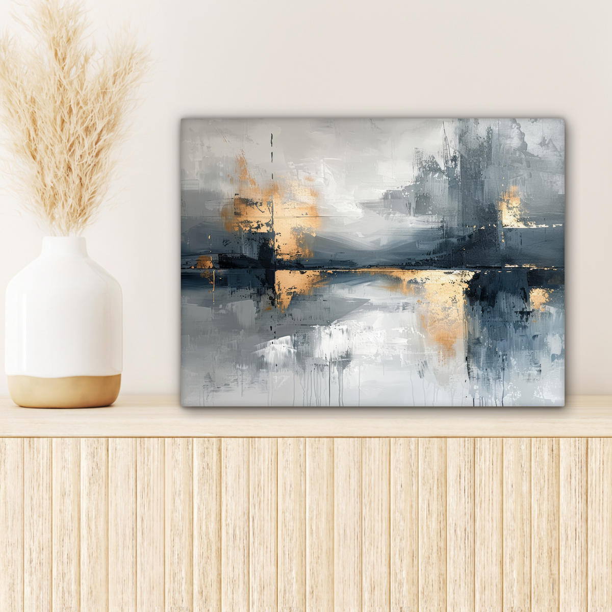 LEINWANDBILD Kunst - Grau - Gold - Abstrakt 40x30 cm - Dunkelgrau, Textil (40/30cm) - MuchoWow