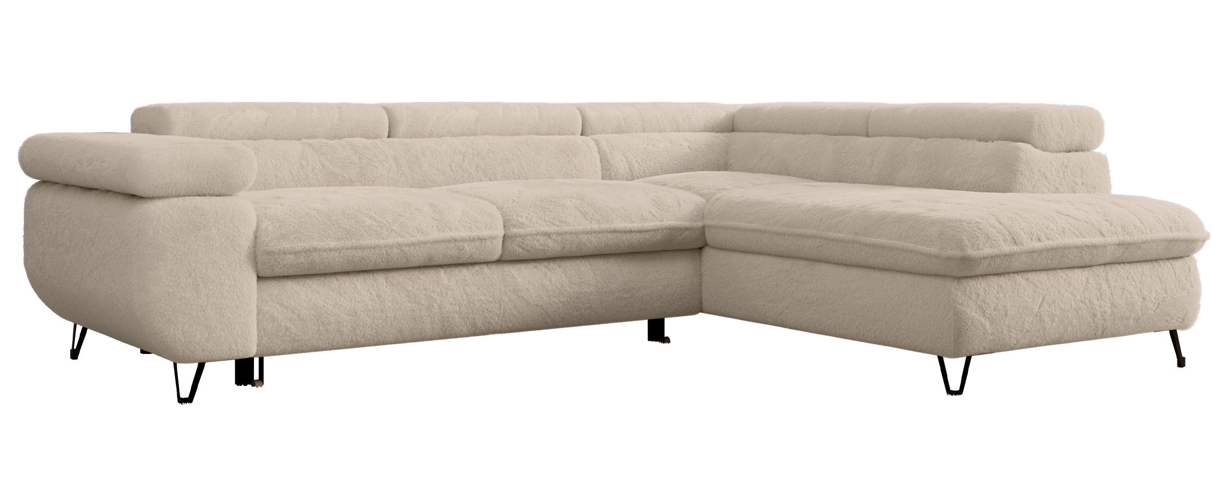 ECKSOFA PEDRO L Ecru Plüsch - Rechts Seite - Ecru/Schwarz, Textil/Metall (273/208cm) - MKS