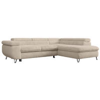 ECKSOFA PEDRO L Ecru Plüsch - Rechts Seite - Ecru/Schwarz, Textil/Metall (273/208cm) - MKS