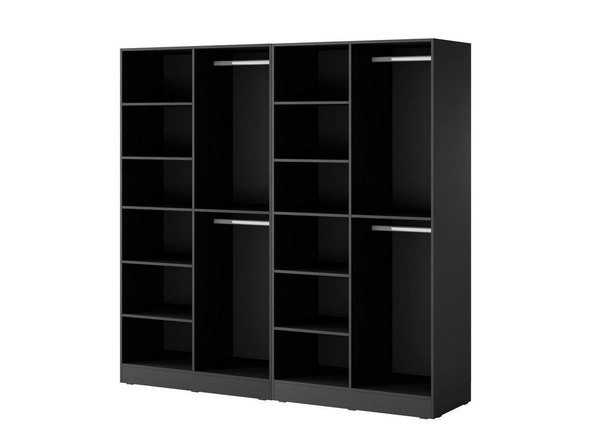 KLEIDERSCHRANK ZEN (Modular, Schwarz Matt, Schwarz & Getöntes Glas Antisol, 4-türig) - Schwarz, Holz/Holzwerkstoff (202/200/51cm) - Ravio
