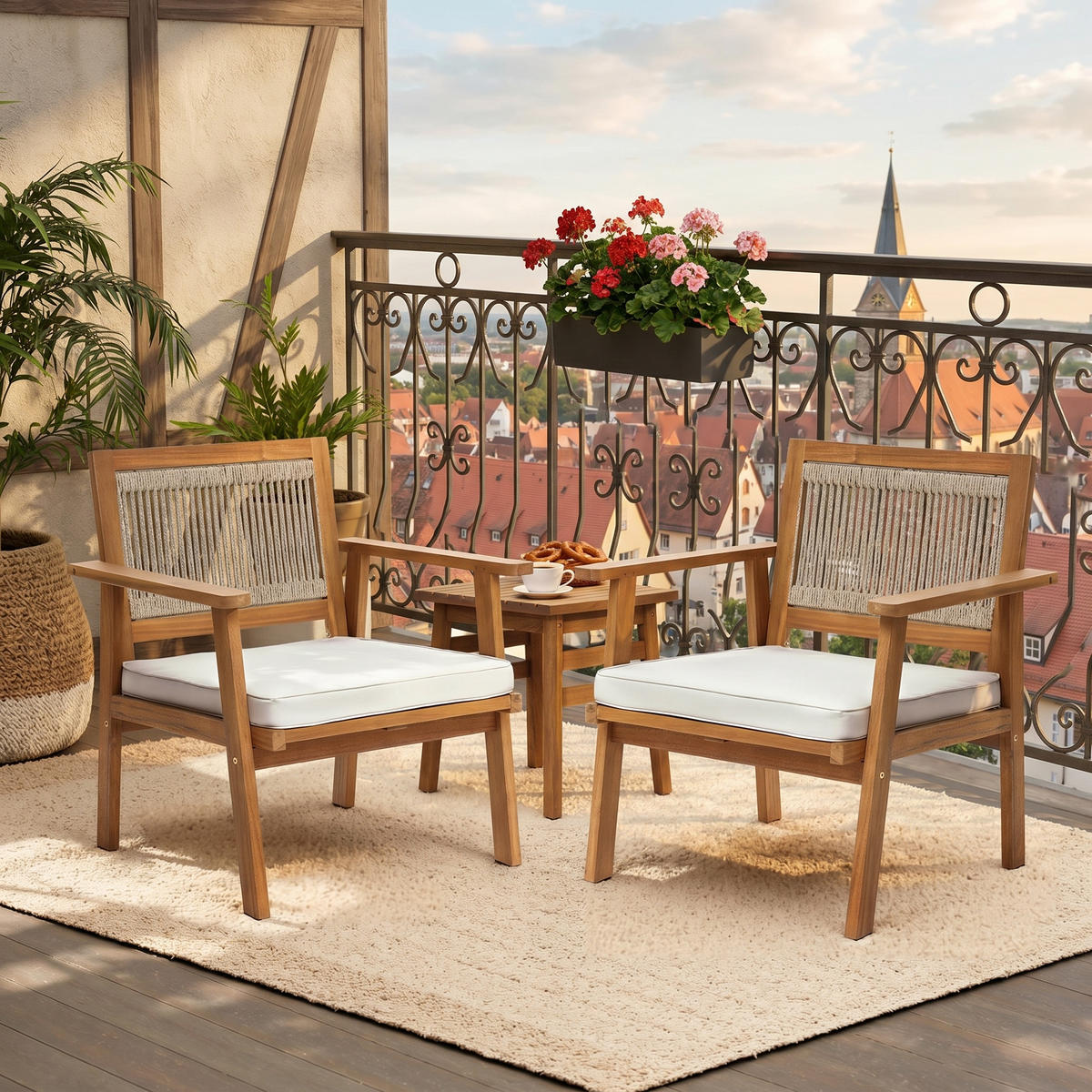 2ER-SET Outdoor Armlehnstühle 75cm - Akaziefarben, Holz (64/74.5/64cm) - Hometopia