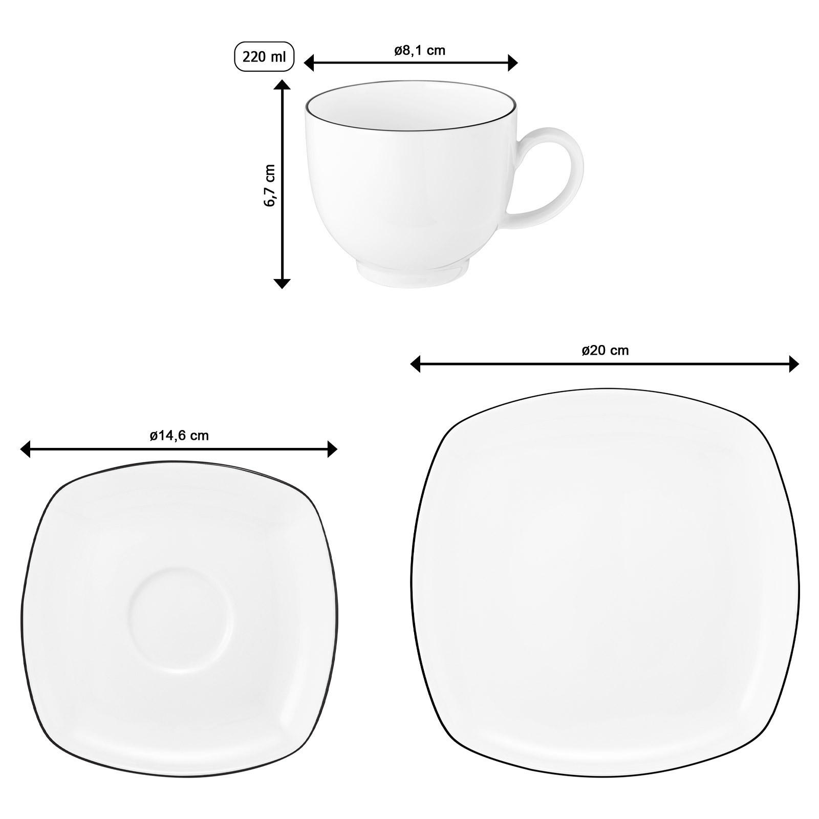 KAFFEESERVICE ECKIG Lido Black Line schwarz-weiß 18er Set - Schwarz/Weiß, Keramik (24/18.1/43cm) - Seltmann Weiden