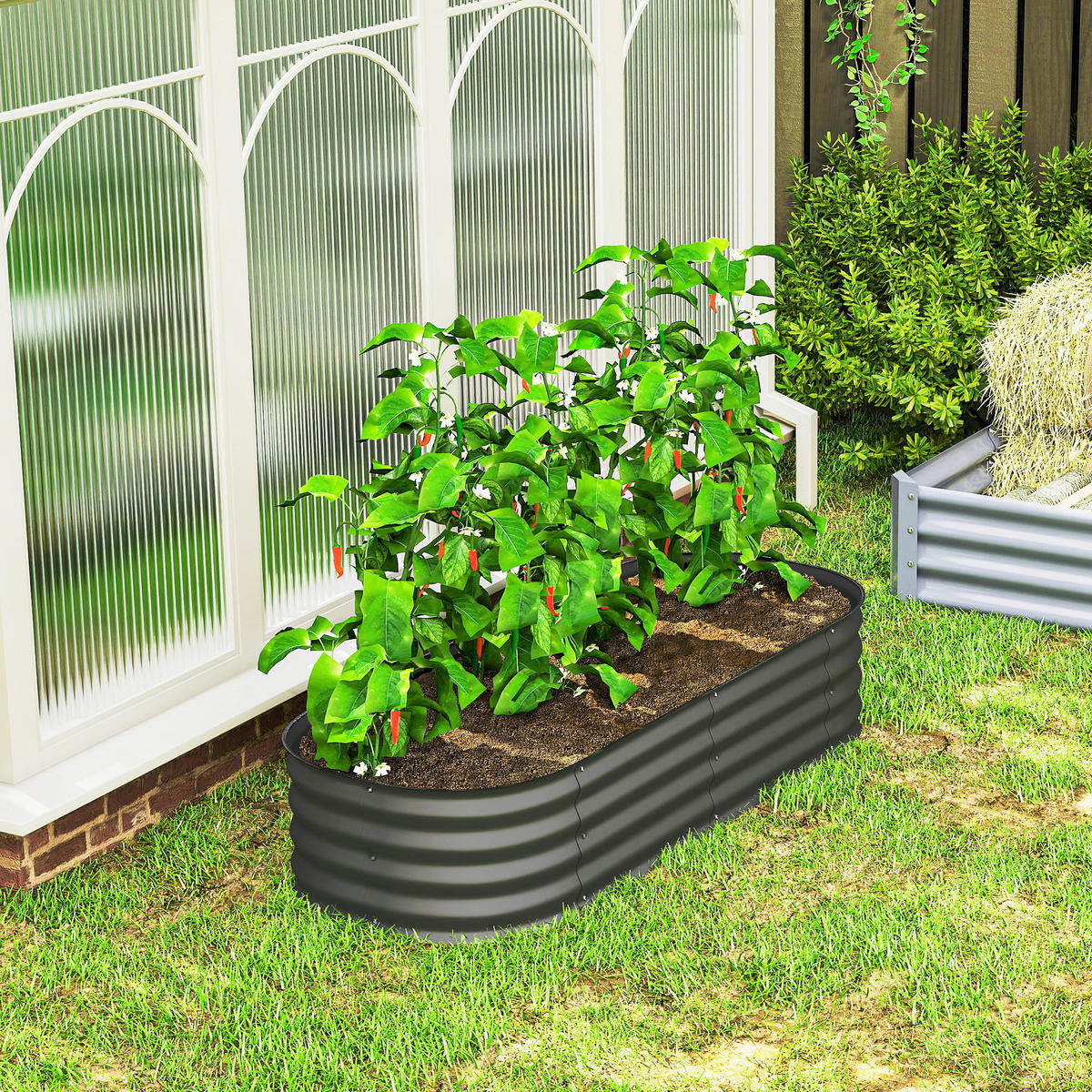 HOCHBEET DE-05378 Modular, geschützte Kanten, ohne Boden Dunkelgrau - Dunkelgrau, Metall (150/30/62cm) - ComfortXL