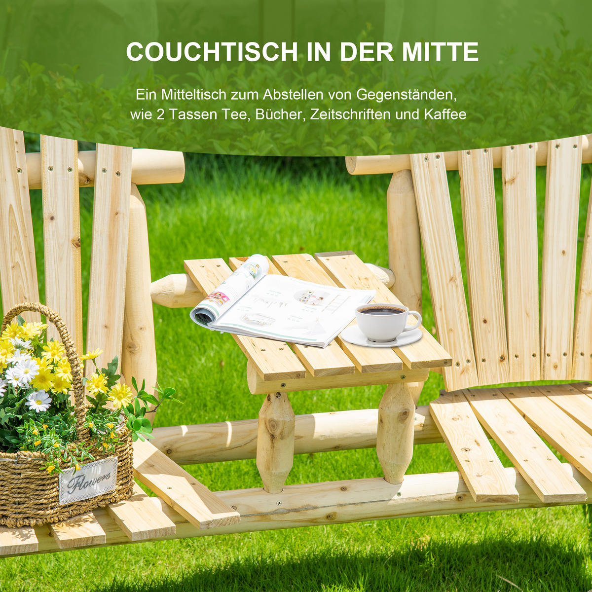 GARTENBANK mit Tisch, Massivholz, Natur, 157 x 88 x 103 cm - Naturfarben, Holz (157/103/88cm) - Outsunny