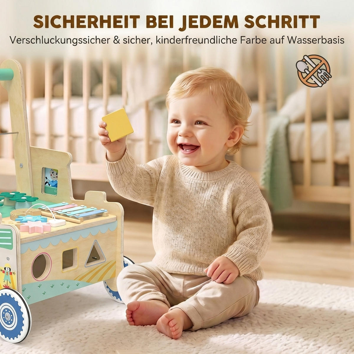 BABY-LAUFLERNWAGEN Mehrschichtplatte Grün - Grün, Holzwerkstoff (31.5/47/41cm) - AIYAPLAY