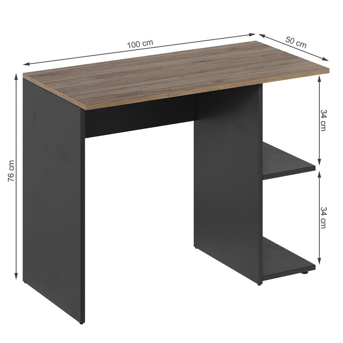 SCHREIBTISCH Simple Anthrazit 100 x 50 cm - Anthrazit, Holzwerkstoff (50/100/76cm) - Vicco