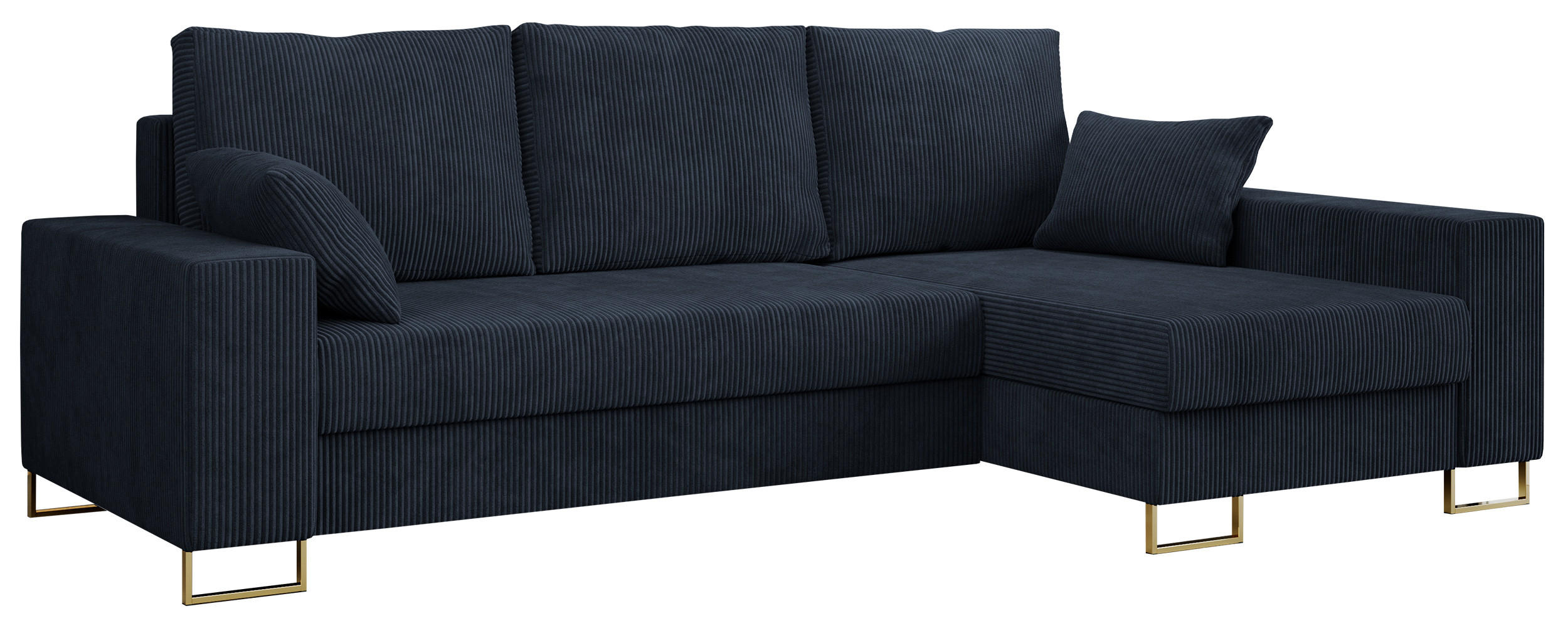 ECKSOFA Dorian Cord Dunkelblau - Goldfarben/Dunkelblau, Textil/Metall (242/138cm) - MKS