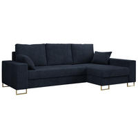 ECKSOFA Dorian Cord Dunkelblau - Goldfarben/Dunkelblau, Textil/Metall (242/138cm) - MKS