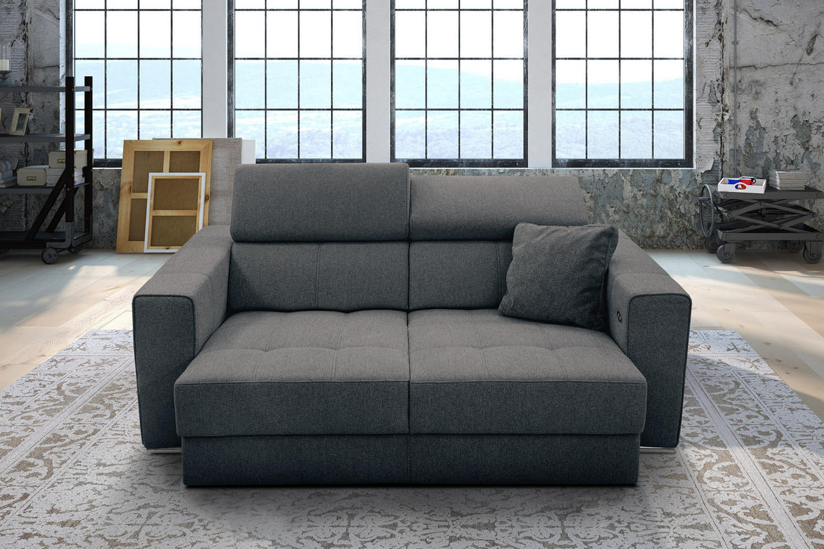 SOFA QUARTZ 3-Sitzer mit Ausziehsitz, dunkelgrau - Dunkelgrau, Holzwerkstoff/Textil (202/80/102cm) - Courtois Laville