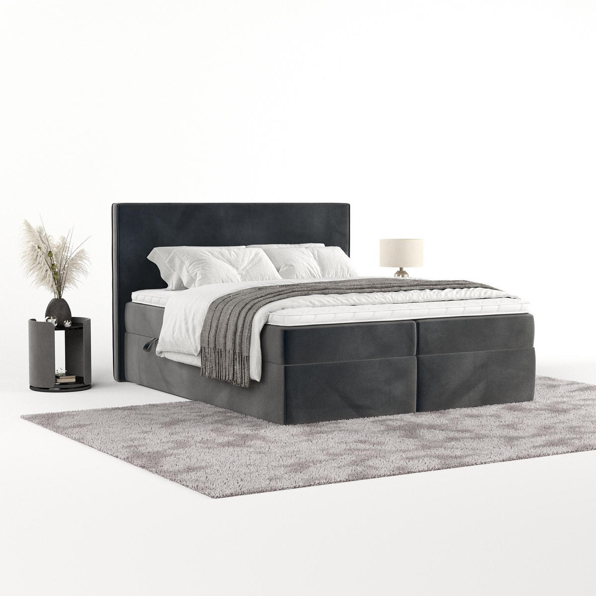 BOXBETT Nuvia 140/200 cm Anthrazit im Paros Stoff - Anthrazit/Schwarz, Holz/Holzwerkstoff (140/200cm) - AltaBeds