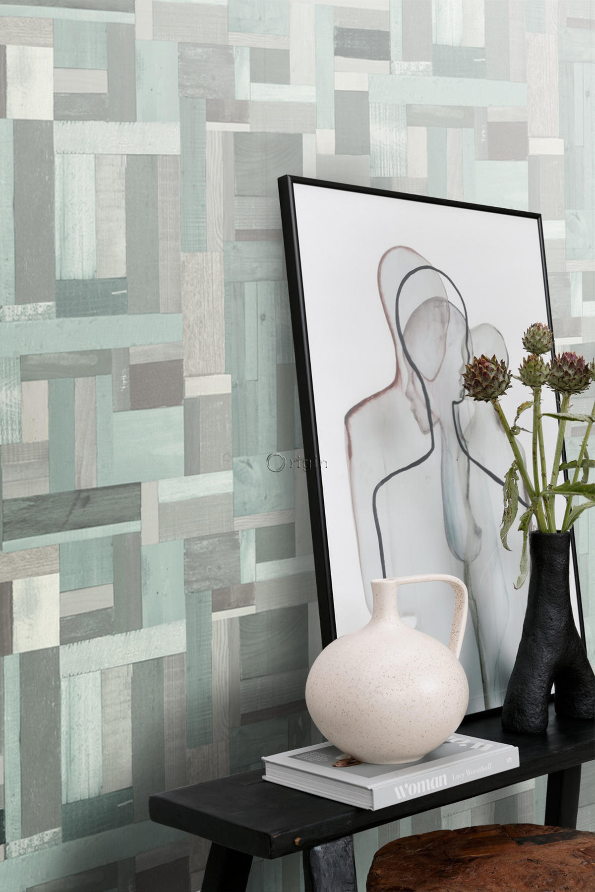 TAPETE Altholz-Motiv 53 cm x 10.05 m - Türkis, Papier (53/1000cm) - Origin Wallcoverings