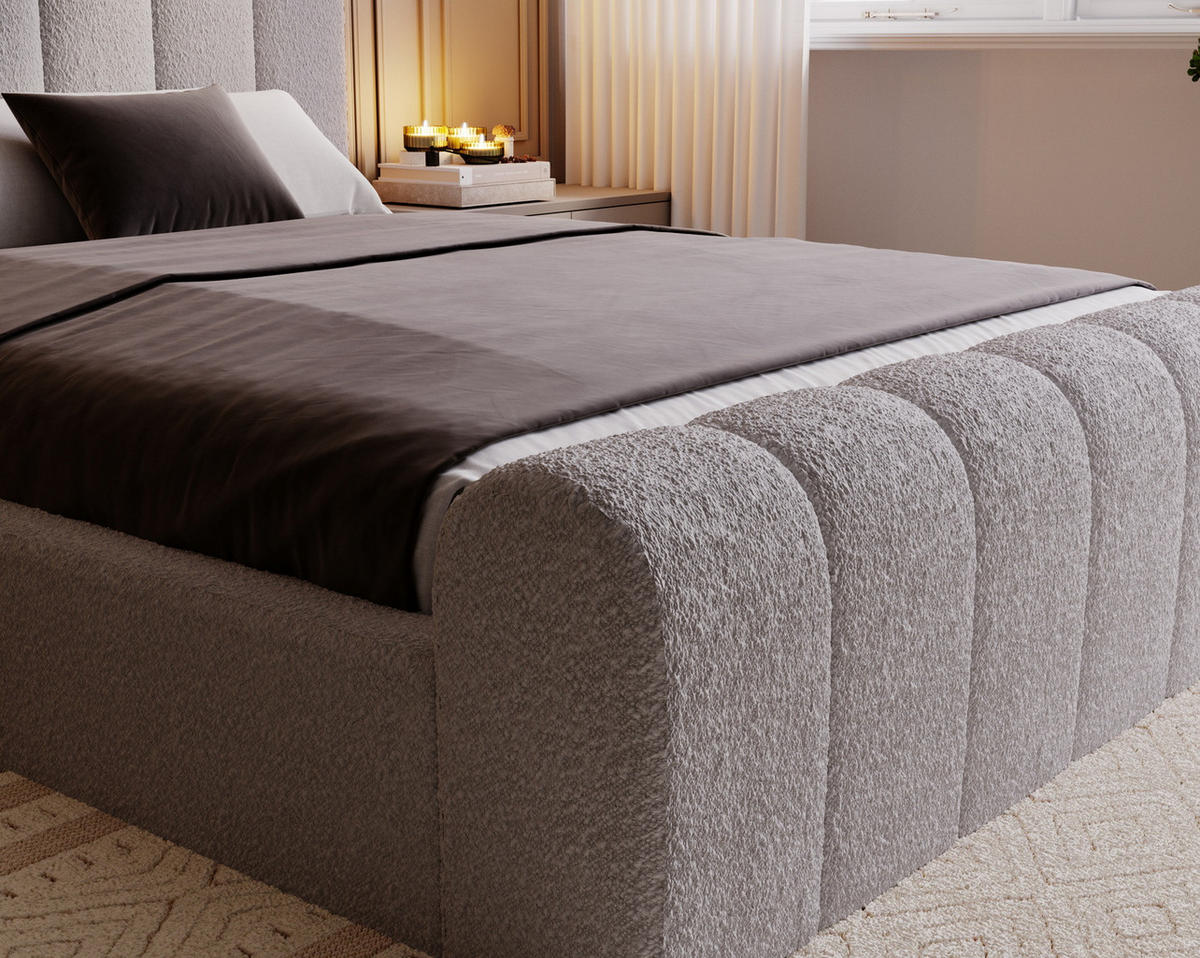 POLSTERBETT 160x200 Valetta mit Bettkasten, Bouclé Hellgrau - Hellgrau, Holz/Textil (160/200cm) - Emporius