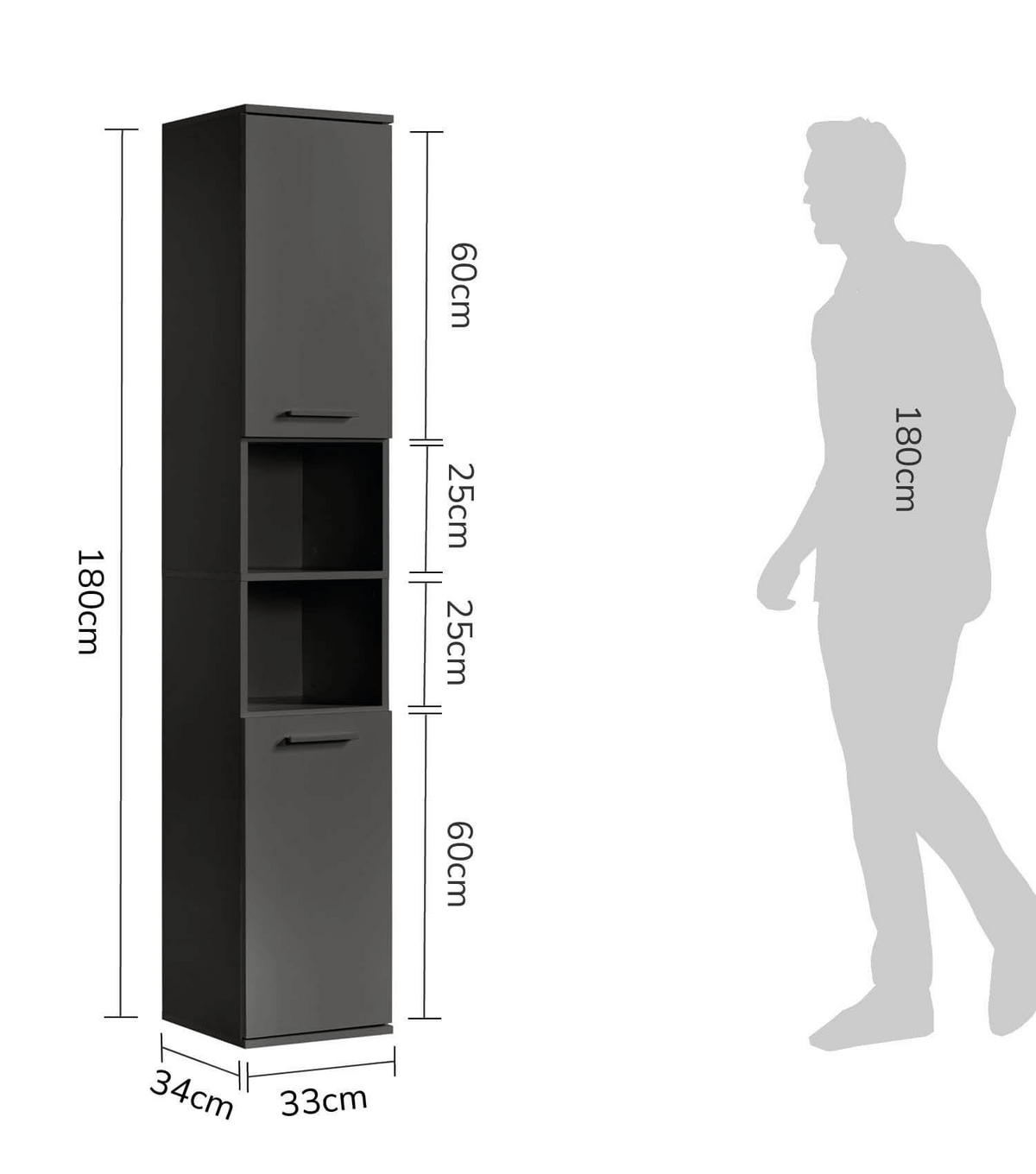 BAD HOCHSCHRANK Der Kapitän - Schwarz, Holzwerkstoff (33/180/34cm) - Mokebo