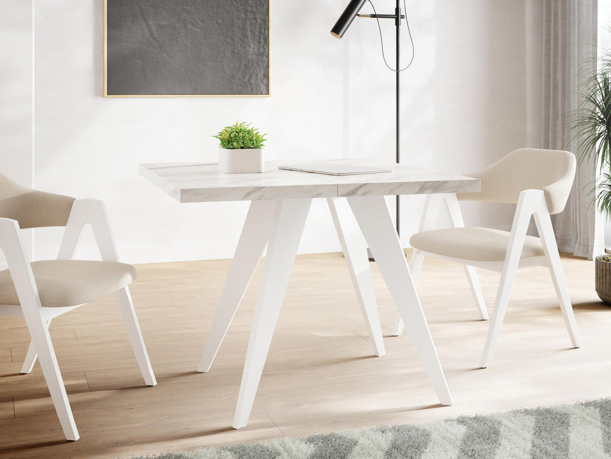 ESSTISCH Quadro quadratischer ausziehbarer, Marmor Weiß 100-150/100/76 cm - Ecru/Weiß, Holz/Holzwerkstoff (100/150/76cm) - WFL GROUP