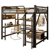 HOCHBETT aus Metall und MDF 140x200 cm Schwarz mit Schreibtisch, LED-Lichtleiste, USB und Stauraum - Schwarz, Holzwerkstoff (140/200cm) - Modfu