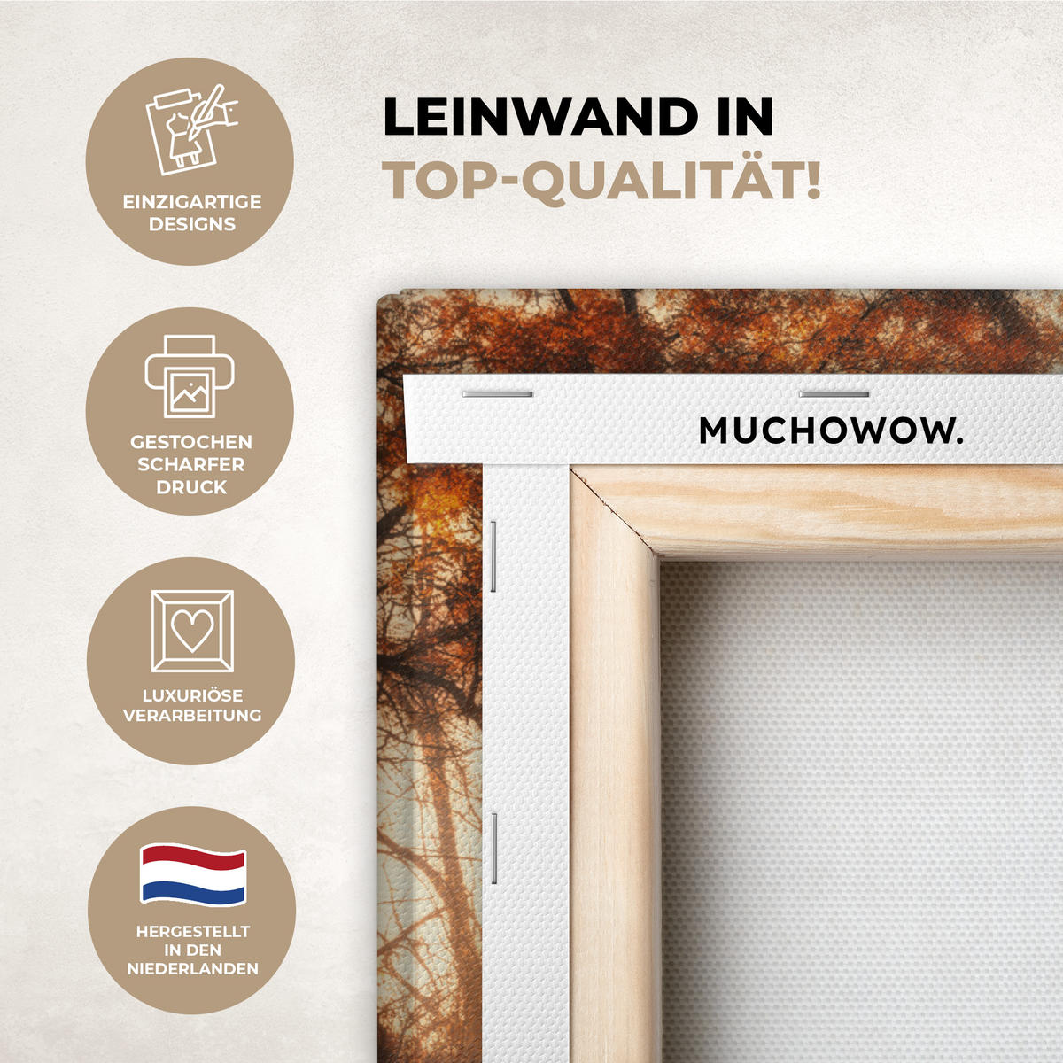 LEINWANDBILD Wald - Herbst - Bäume - Waldweg - Natur Gemälde 60x40 cm - Bernsteinfarben, Textil (60/40cm) - MuchoWow