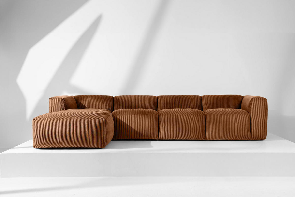 ECKMODULSOFA-LINKS BUFFO 6-Sitzer mit extrem weicher Sitzfläche, Kordstoff, ore - Orange, Textil (377/180cm) - KONSIMO®