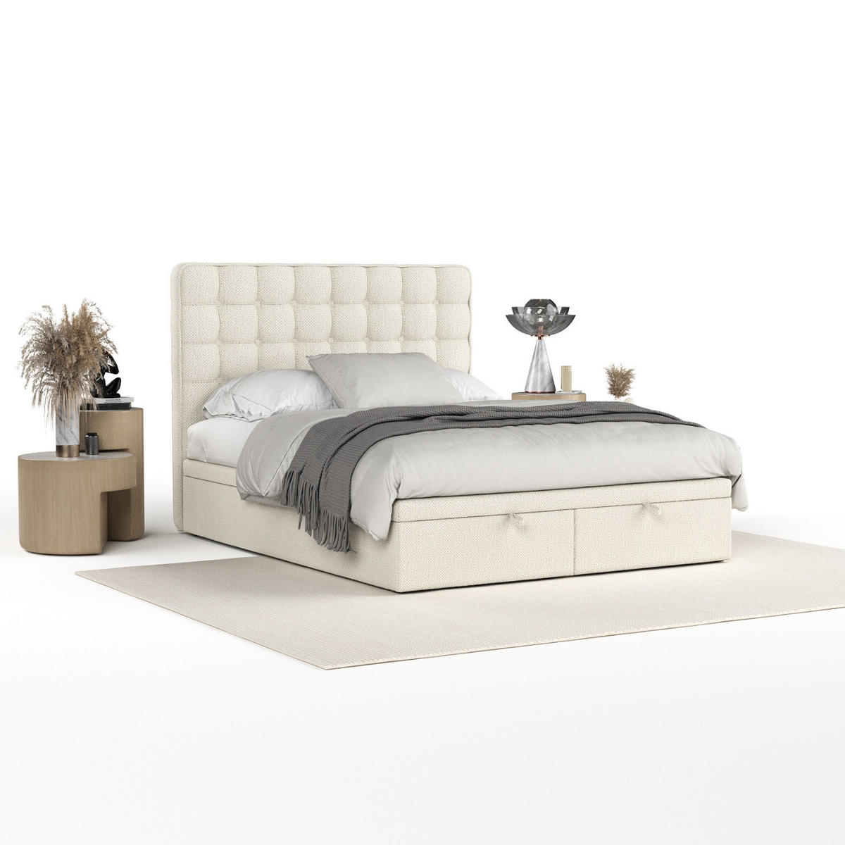 POLSTERBETT Celestia mit Stauraum 120/200 cm Hellbeige im Alta Stoff - Sandfarben/Schwarz, Holz/Holzwerkstoff (120/200cm) - AltaBeds