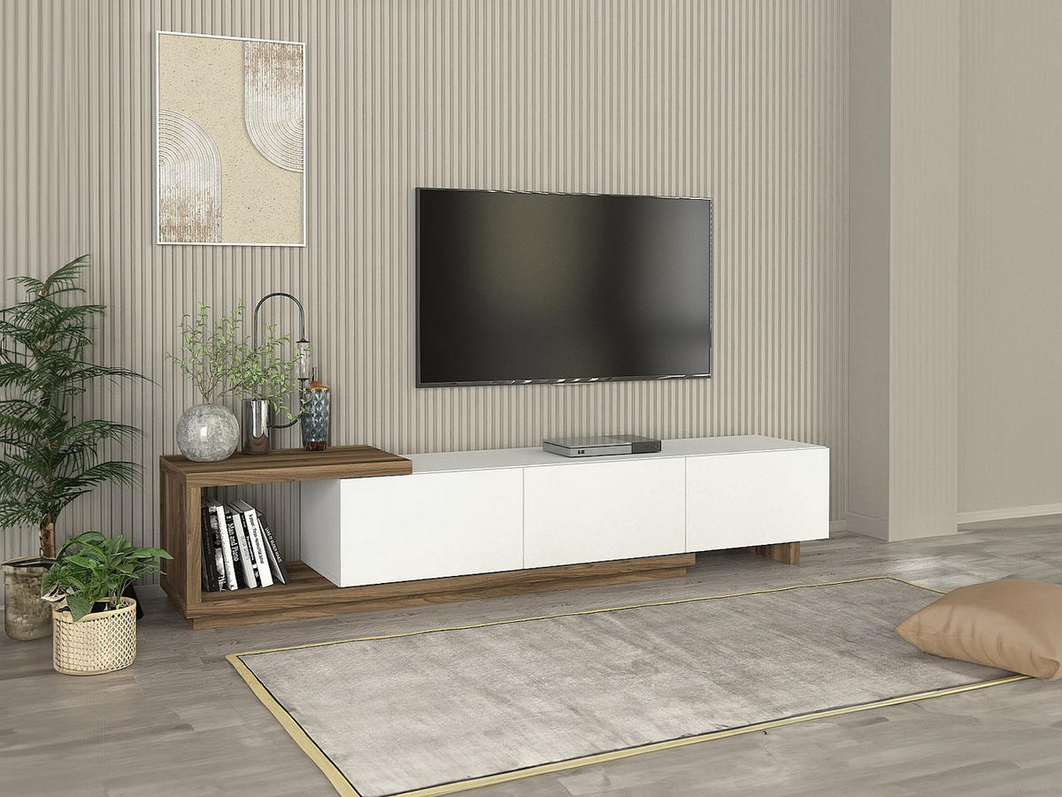 TV-BOARD - 200cm x 40cm - Holzspan - naturfarben hell, weiß - DUKIAN - Naturfarben, Holz (200/40/40cm) - Vente-Unique